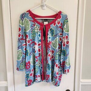 NEW Slinky Brand Open Front Cardigan Wrap Jacket Size Large Blue Red Green
